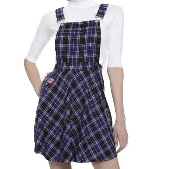 Royal Bones Daang Goodman Tripp Purple Plaid Skirtall Overalls Dress Sz L - NWOT - Picture 1 of 8
